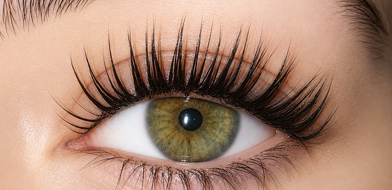 Natürlich geliftete Wimpern in Nahaufnahme